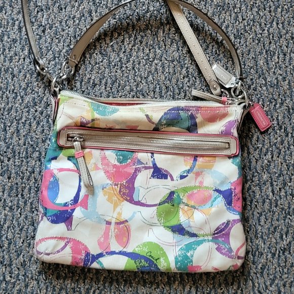 EUC Vintage Coach Rainbow Pastel Print Crossbody Bag Pride Colors